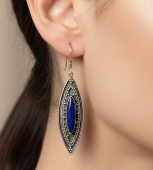 Vintage Lapis Lazuli Silver 925 Earrings