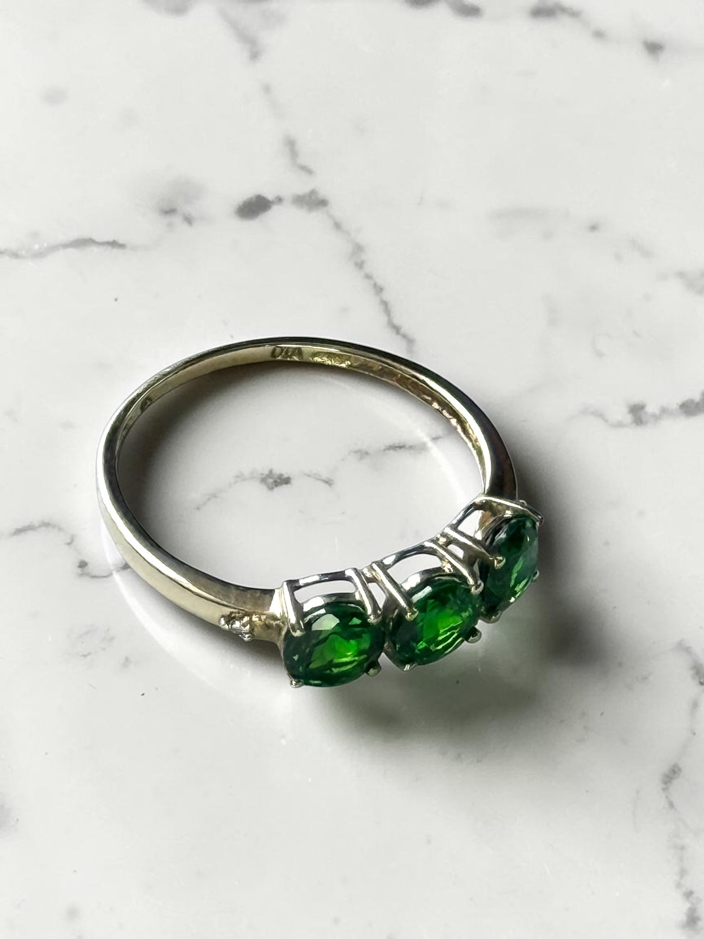 Trilogy Chrome Diopside & Diamond 9K Gold Ring Size P