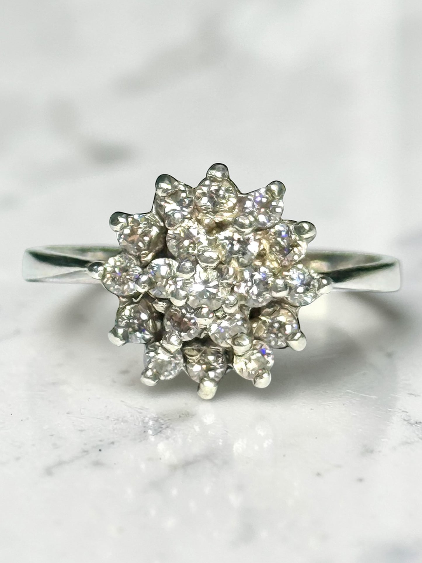 Sparkling Multi Gem Cluster CZ Silver Ring Size O