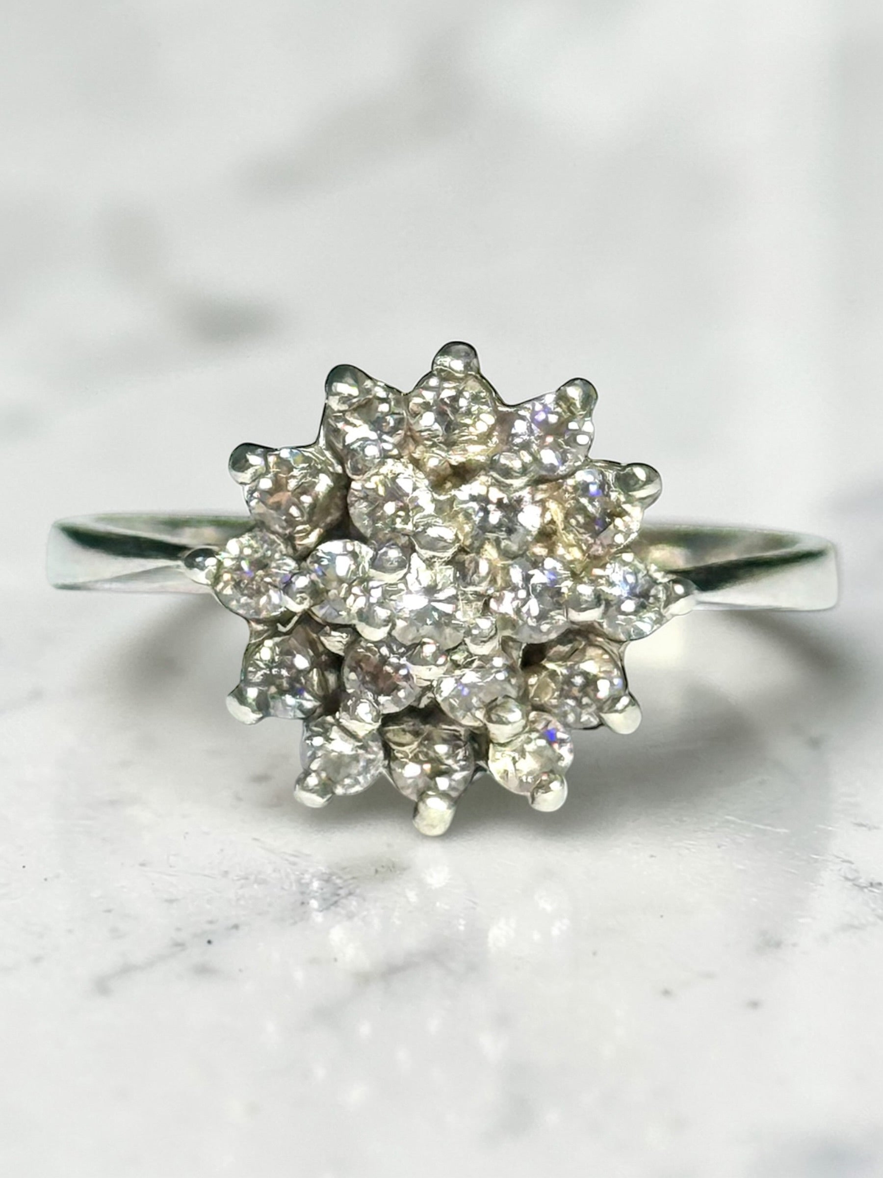 Sparkling Multi Gem Cluster CZ Silver Ring Size O