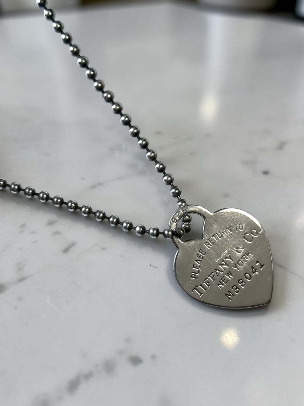 Tiffany & Co Return To Tiffany Heart With 34" Beaded Chain Silver 925