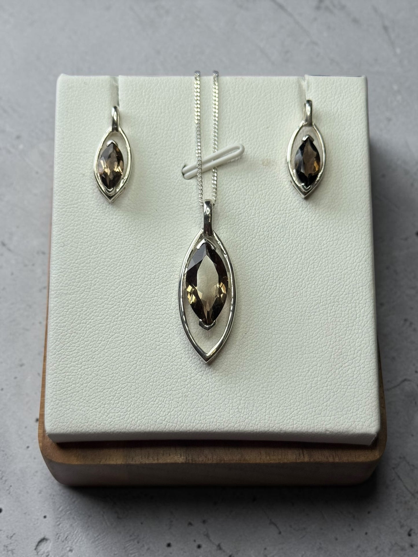 Smokey Quartz Marquis Silver 925 Jewellery Set