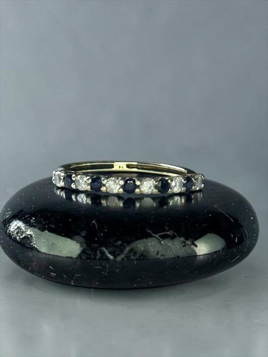 Vintage Diamond & Sapphire 9ct Gold Stacking Ring Size M