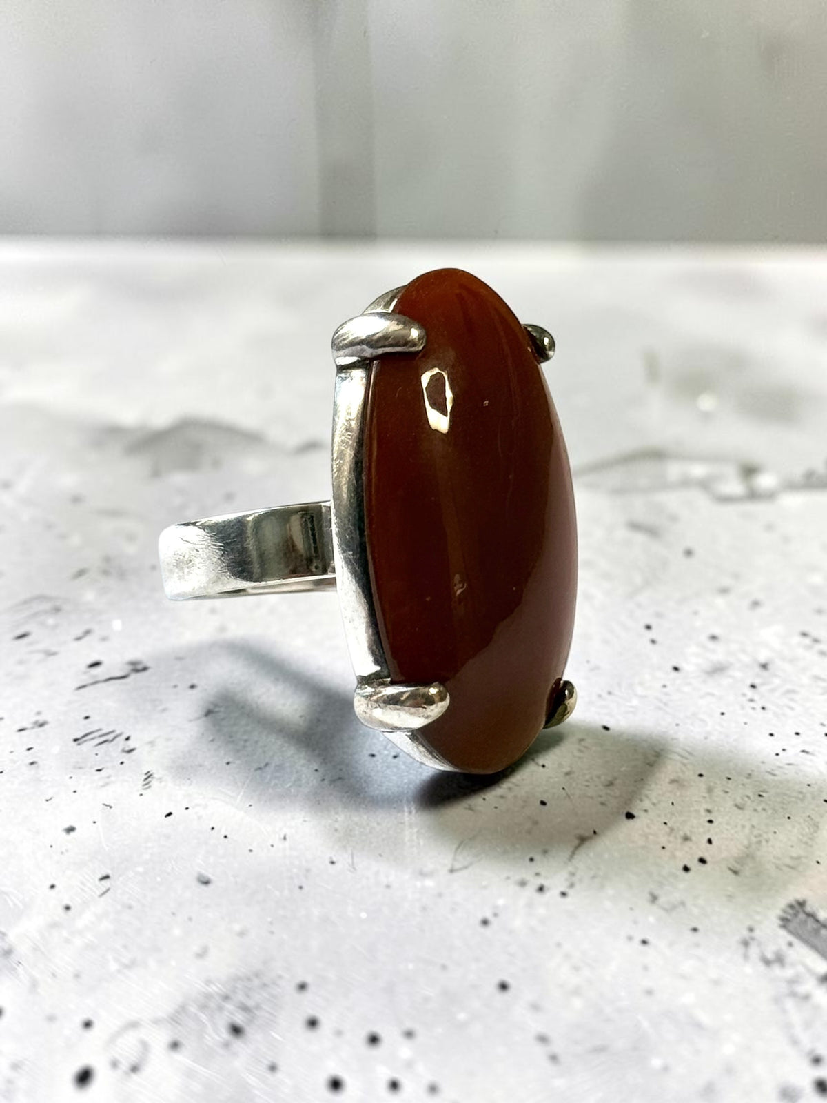 Stunning Vintage Modernist Sterling Silver Carnelian Statement Ring