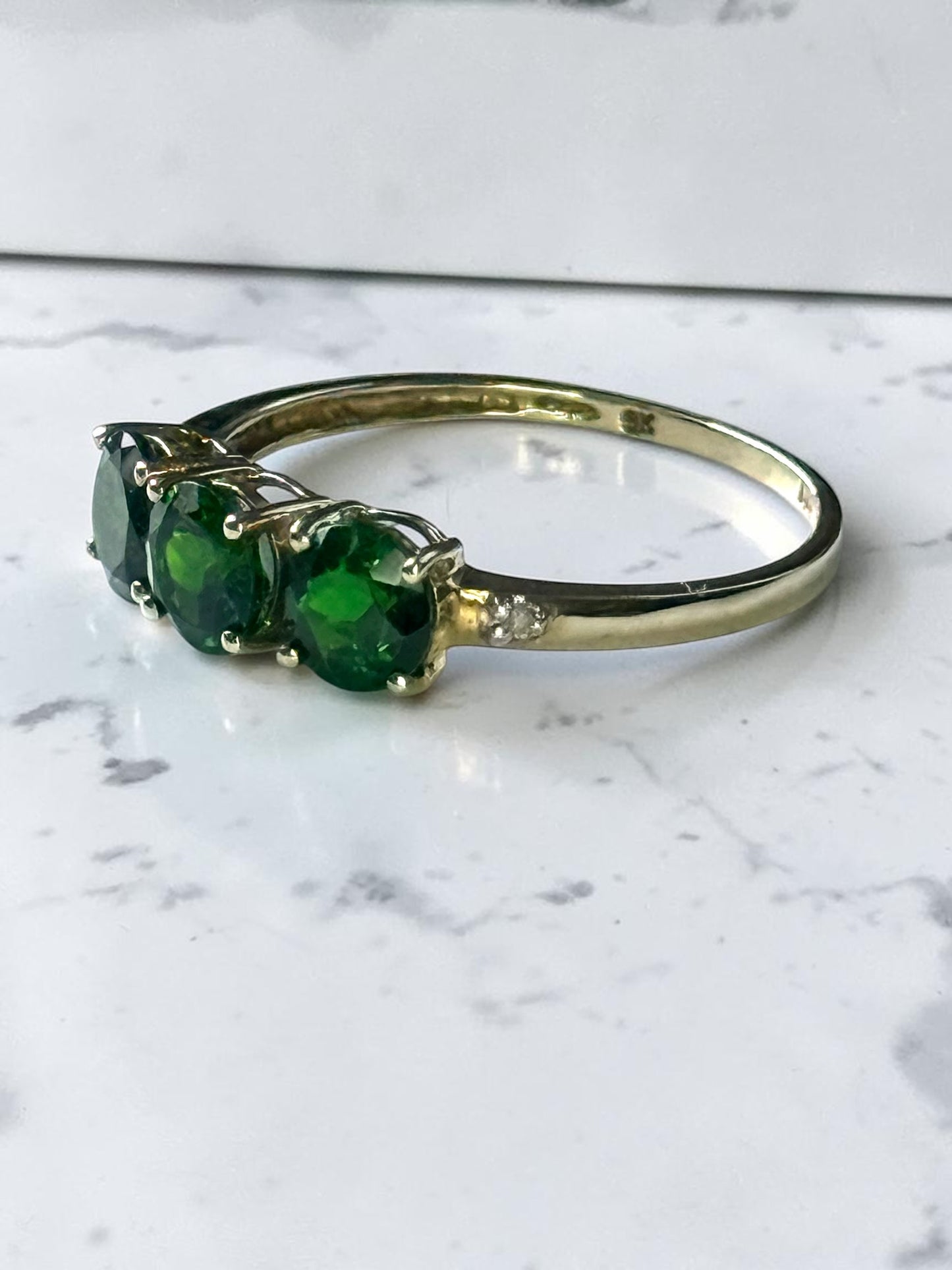 Trilogy Chrome Diopside & Diamond 9K Gold Ring Size P