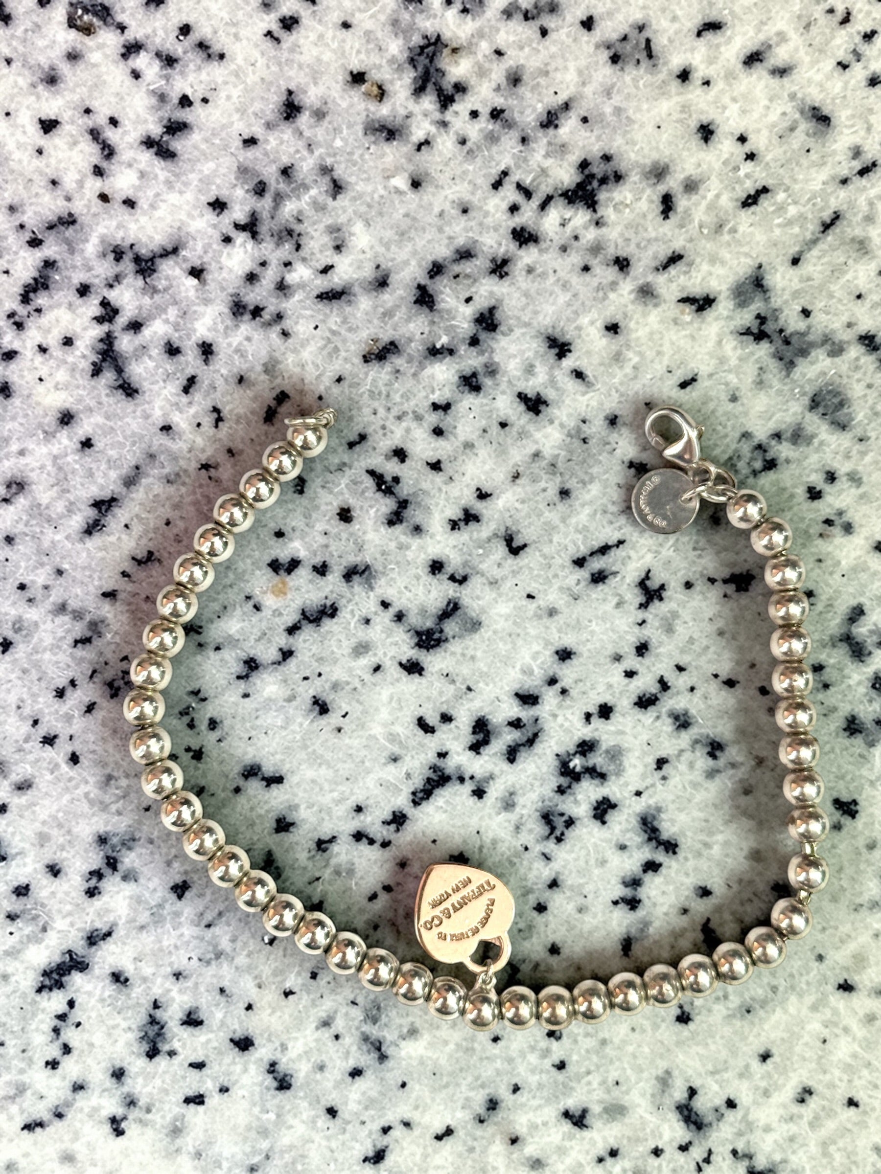 Tiffany & Co Rare Rubedo Heart Silver Beaded Bracelet 7"