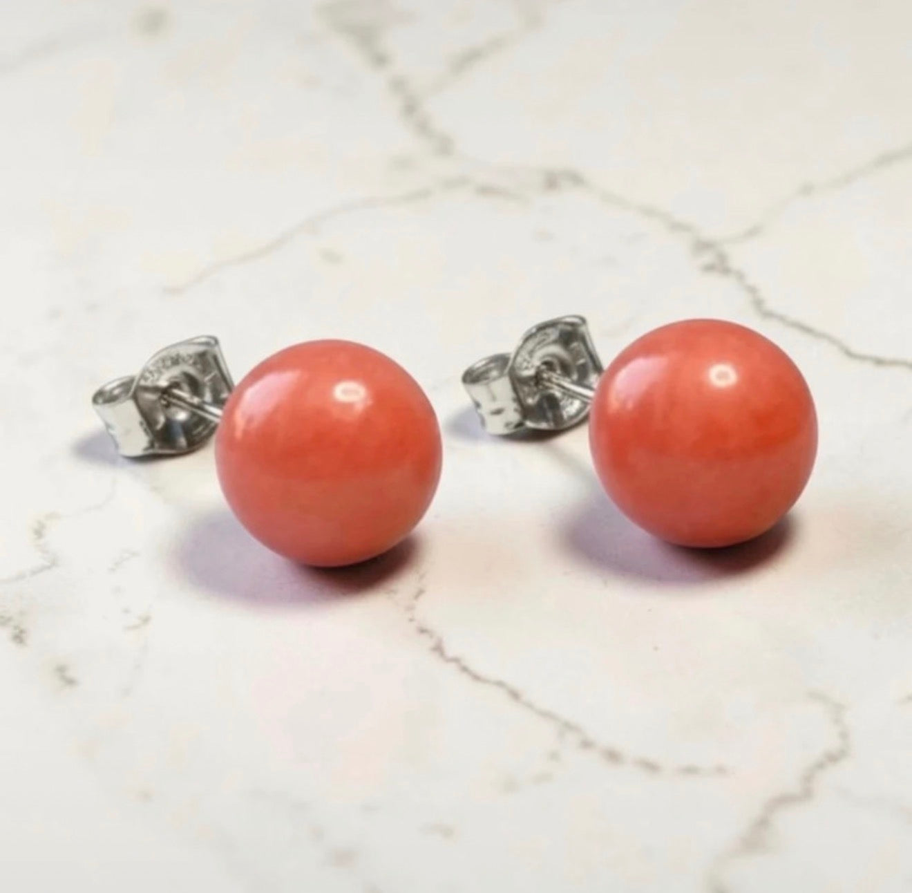 Genuine 5mm Coral 925 Silver Earring Studs 1 Carats