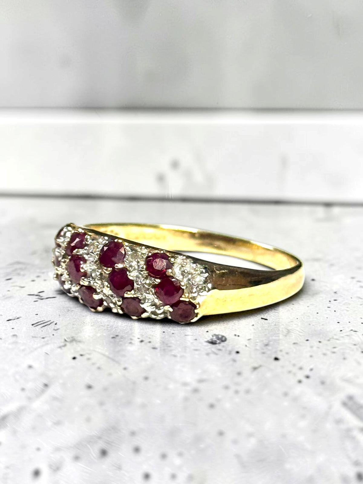 Stunning Vintage 0.42ct Ruby & Diamond Cluster 9k Gold Ring