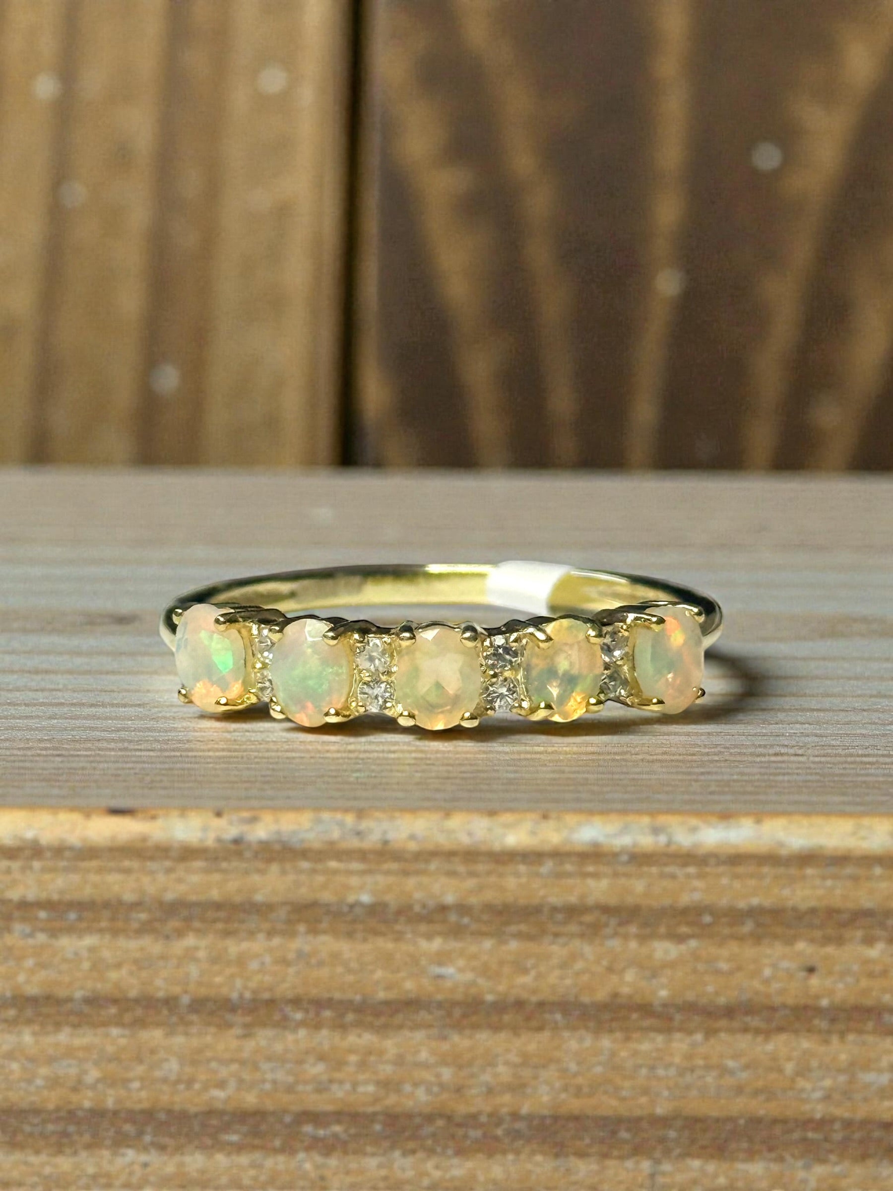 Ethiopian Opal & White Zircon GP Ring Size S