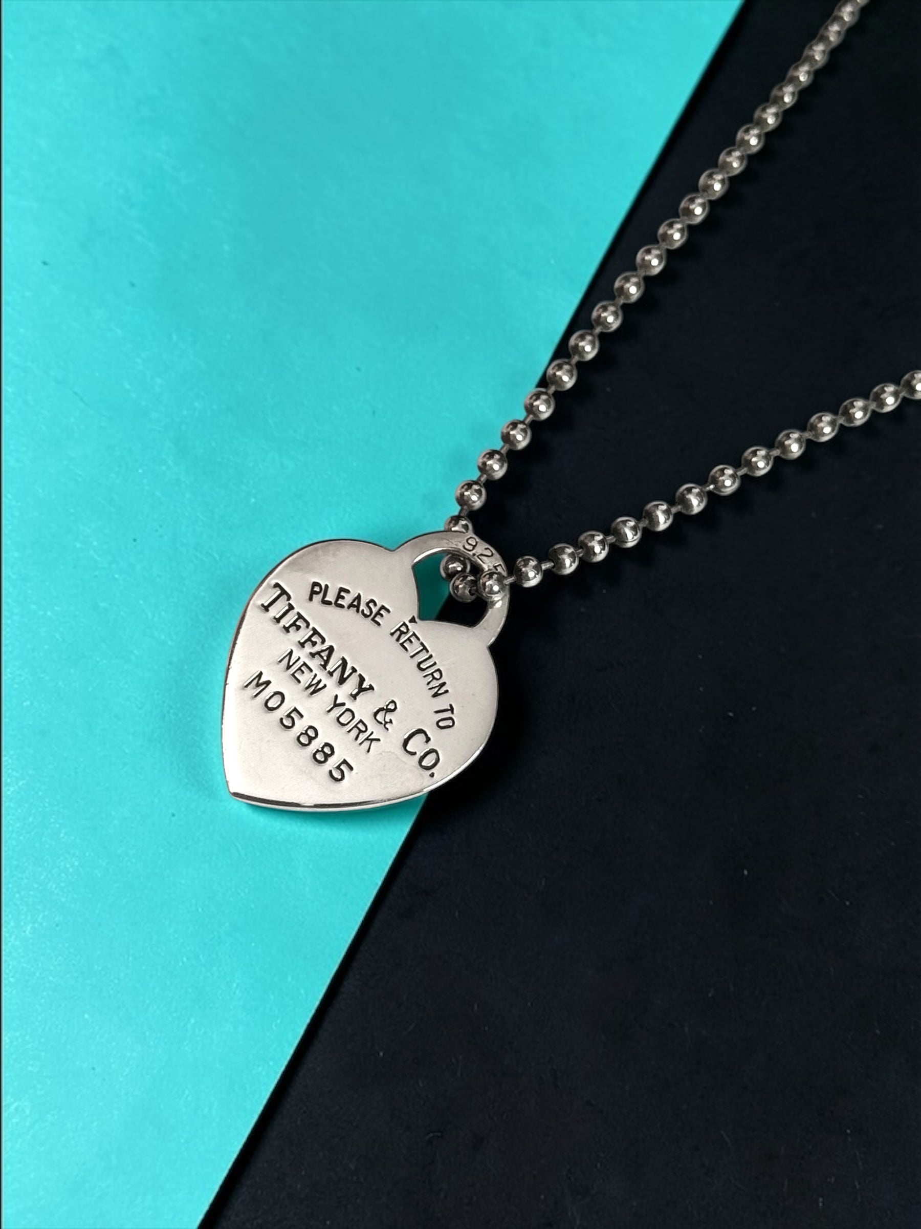 Tiffany & Co Return To Tiffany Heart With 34" Beaded Chain Silver 925