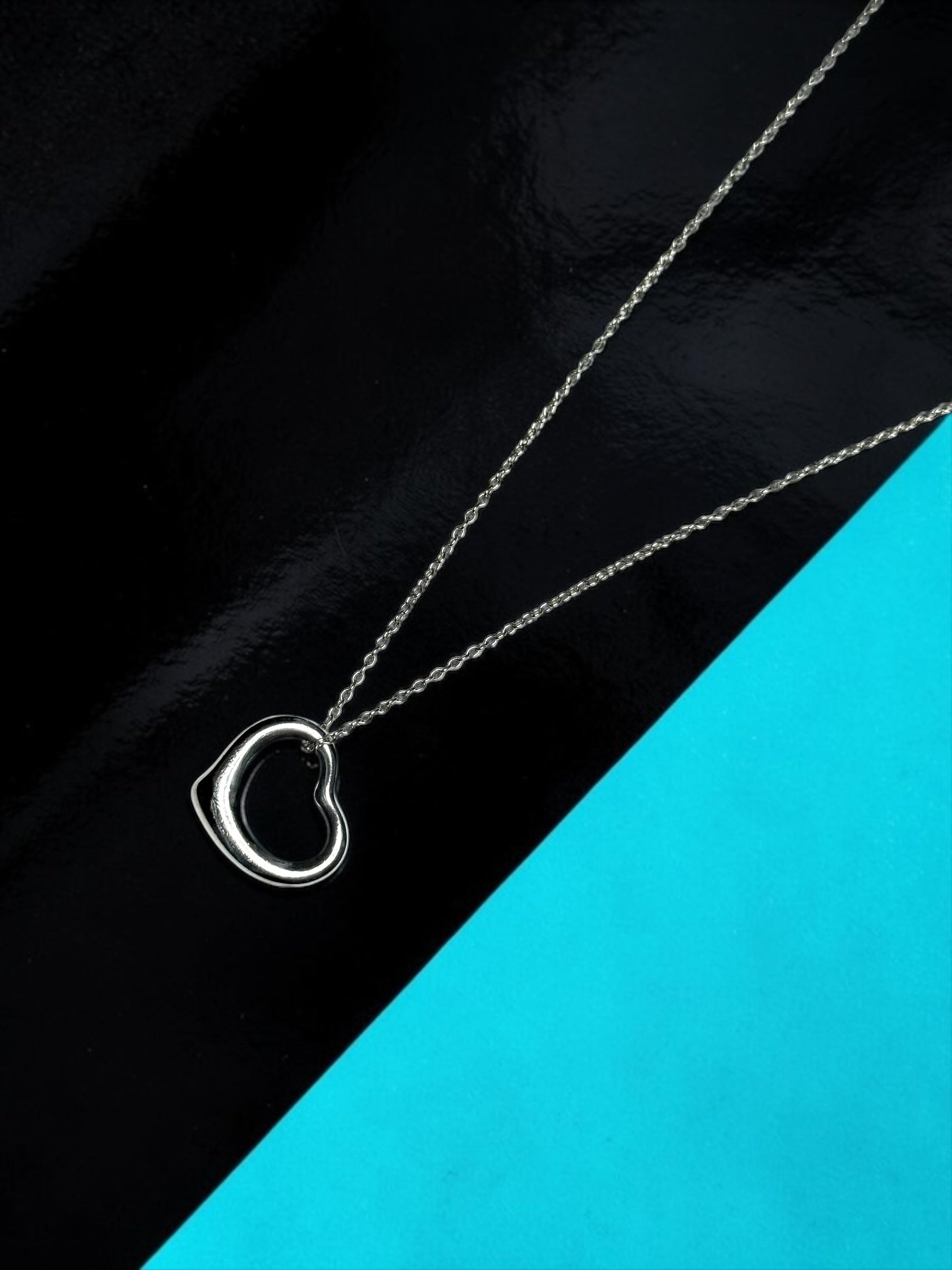 Tiffany & Co Iconic Open Heart Elsa Peretti Silver Pendant & 18" Chain