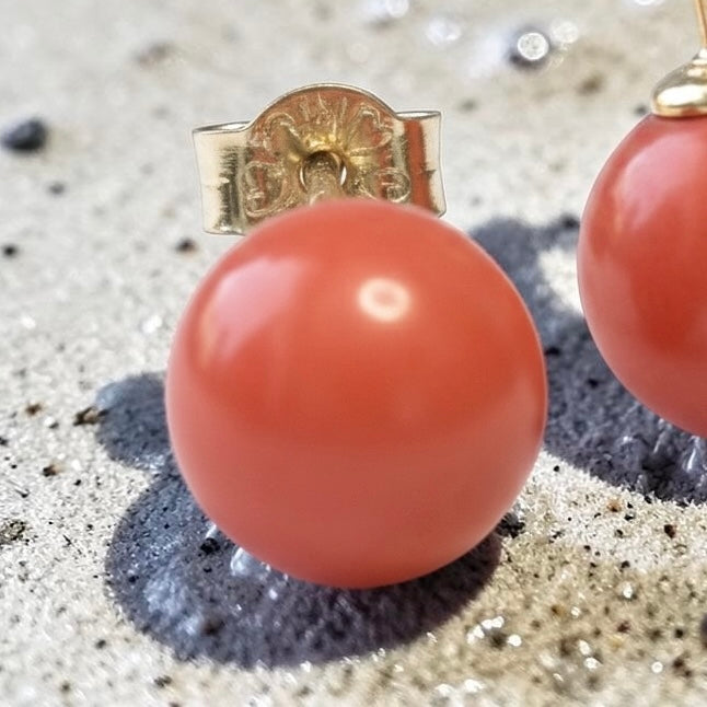 Genuine 5mm Coral 9ct Gold Earring Studs 1.5Carats