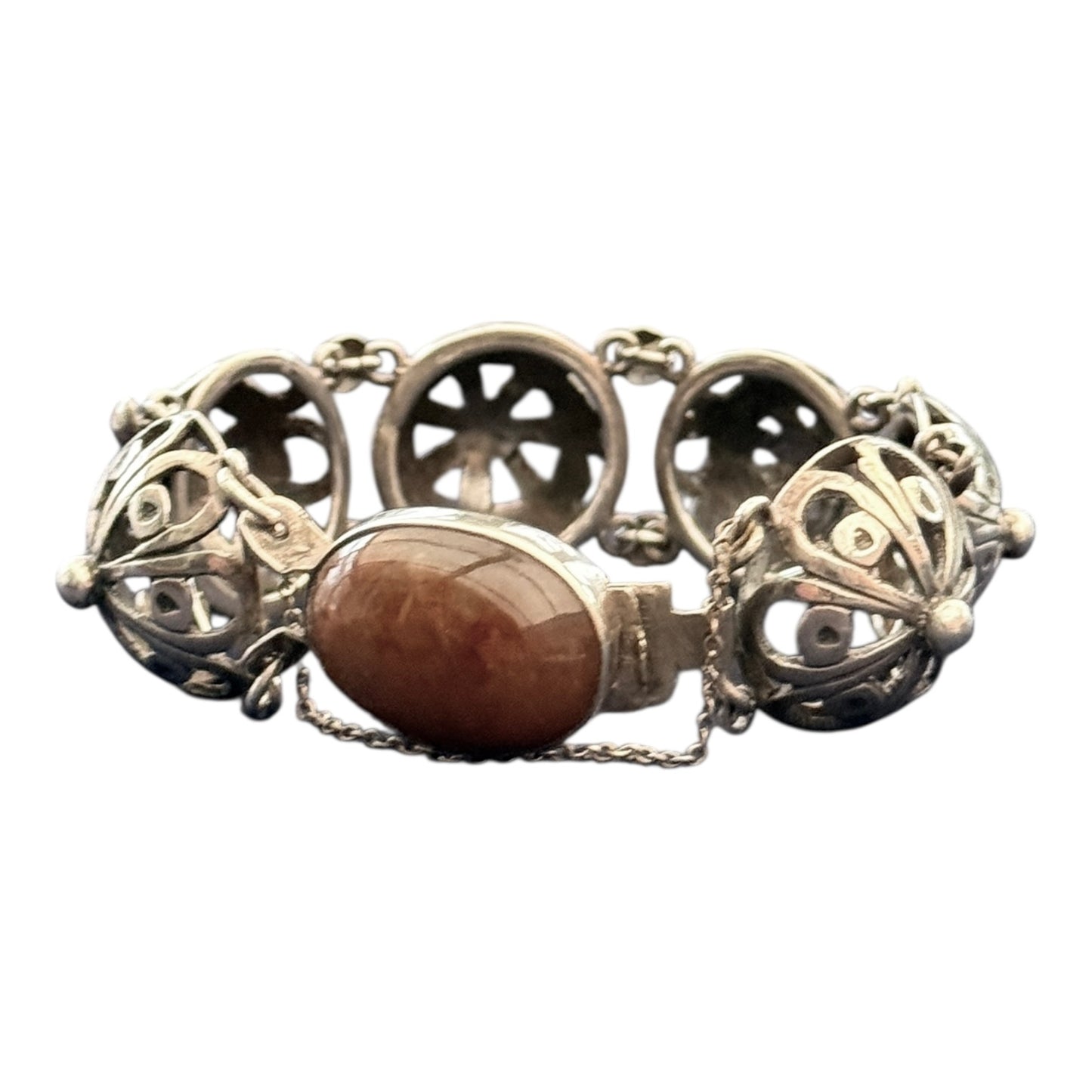 Devine Vintage Silver Mounted Brown Chalcedony & Silver Bracelet