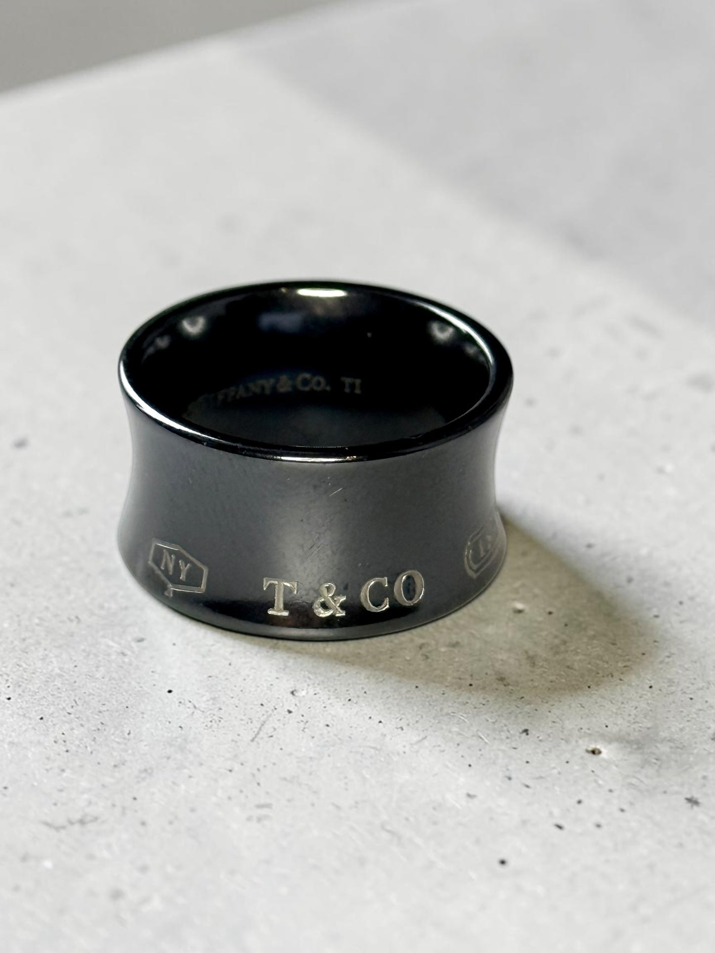 Tiffany & Co 1837 Black Rare Titanium Extra Wide Band Ring Size P (7.5)