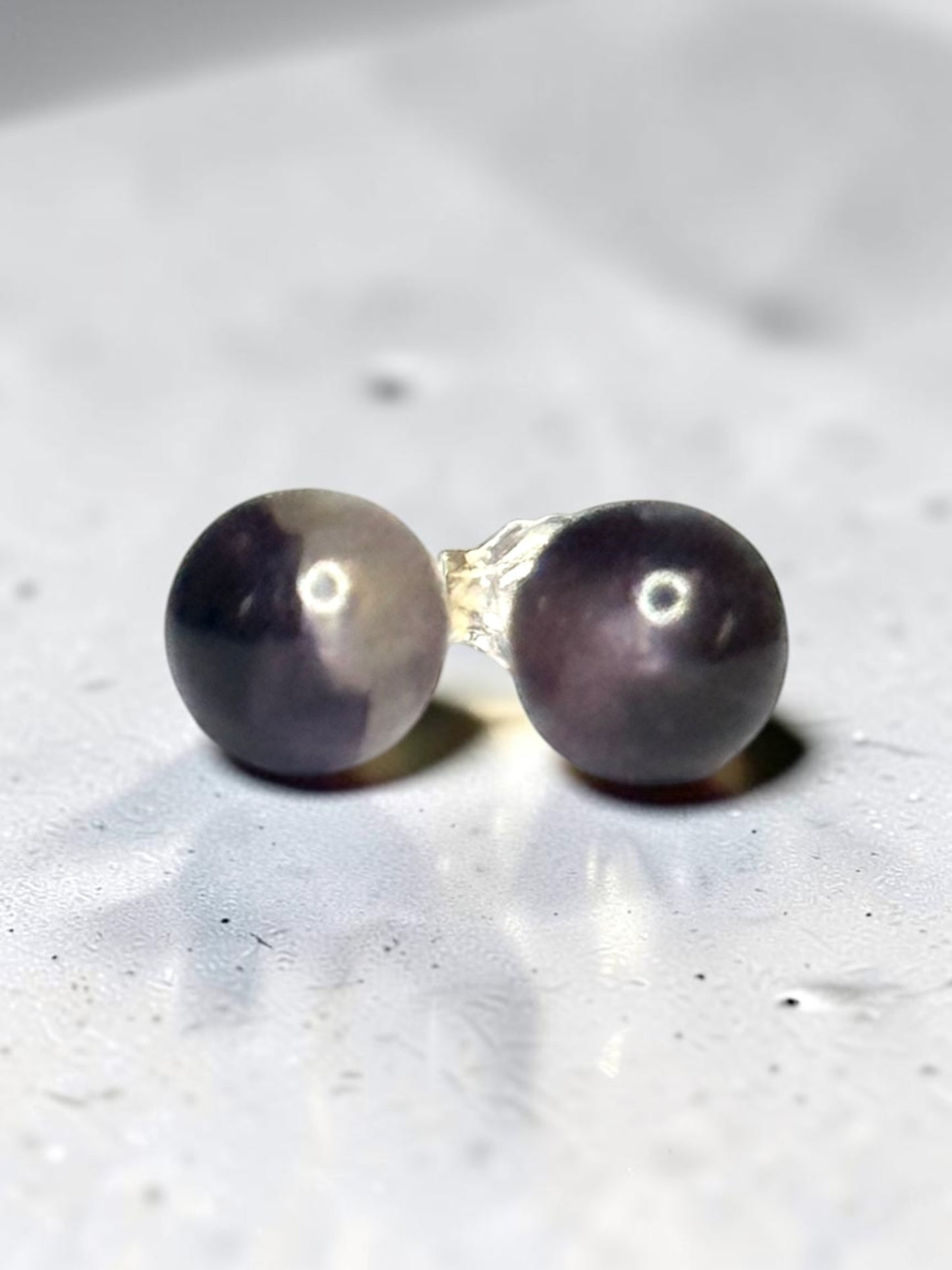 Vintage 925 Blue John 6mm Globe Studs 925 Silver