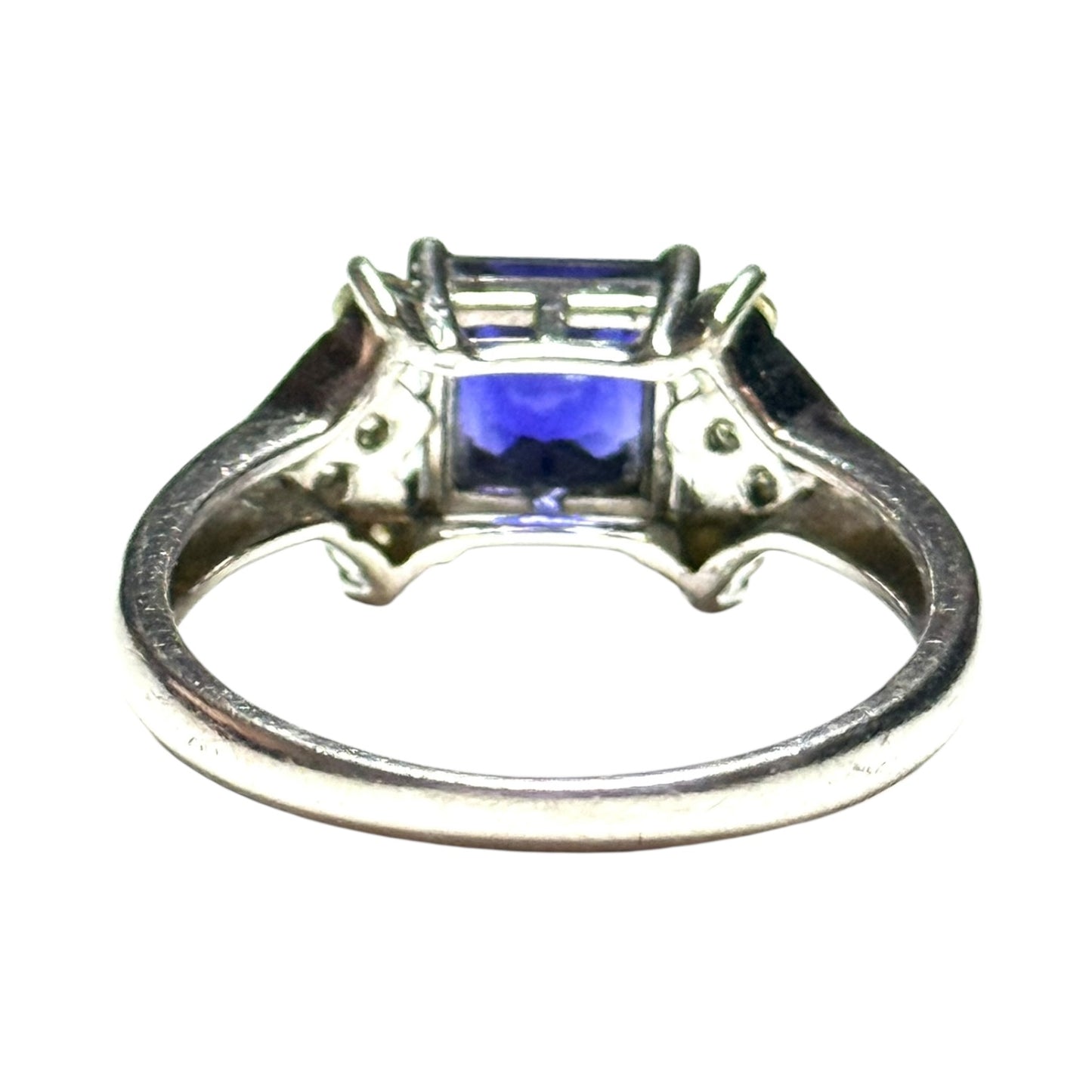 Sapphire & White Stone Silver Ring Size R - CSC