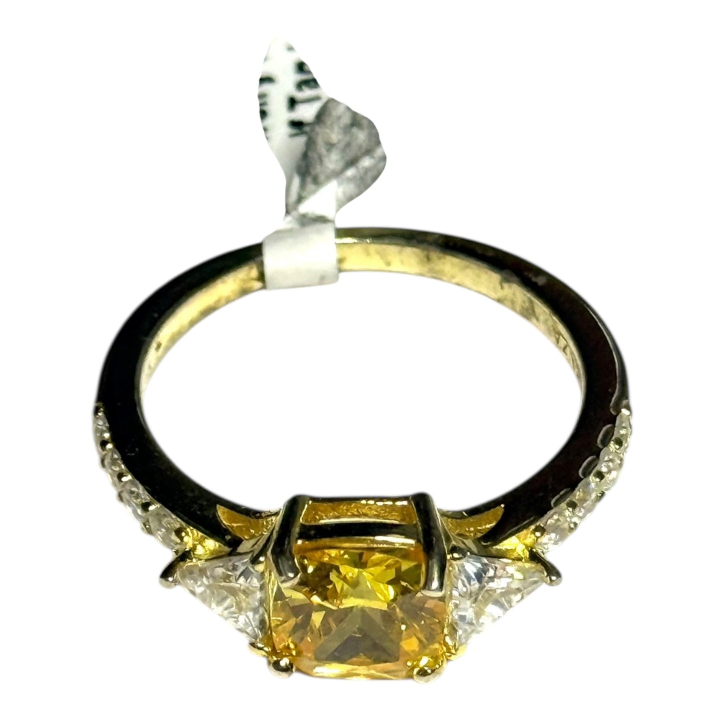 New Citrine & White CZ GP Silver Ring Size P CSC