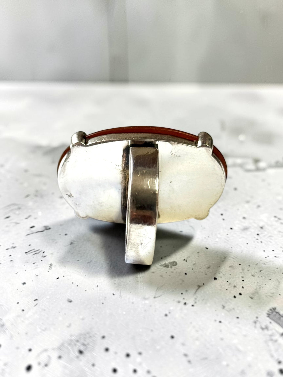 Stunning Vintage Modernist Sterling Silver Carnelian Statement Ring
