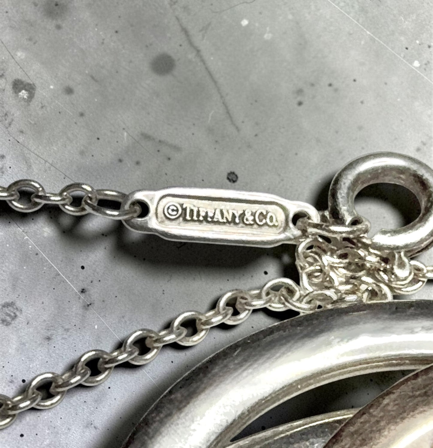 Tiffany & Co Four Circle Large Silver & Rubedo Pendant & Box & 20" Chain