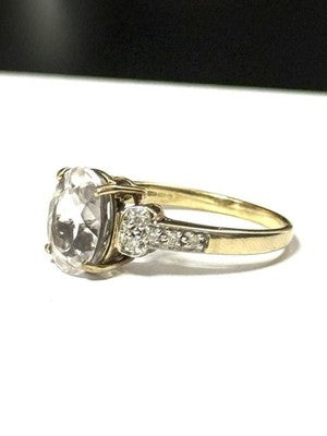 Rare White Tourmaline & Diamond  9K Gold Cocktail Ring