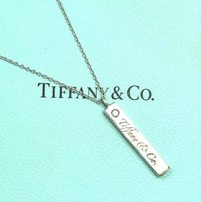 Tiffany & Co Diamond Bar Ingot Silver 925 & Chain Authentic
