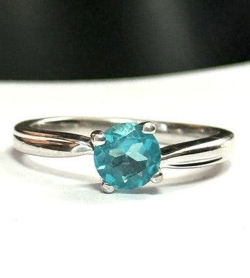 Solitaire Round Cut Blue Topaz Angled Ring New Size P