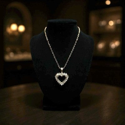 Diamond Studded White & Yellow Gold 10k Heart Pendant & Chain