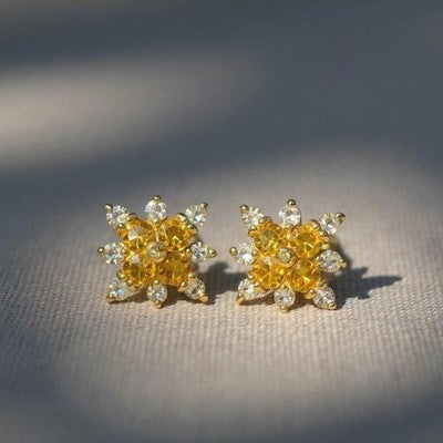 Unique Vintage Citrine & Tanzanite Gold Stud Earrings
