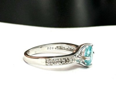 Radiant Cut Blue Topaz Ring With White Zircon Accents New Size N