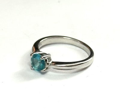 Solitaire Round Cut Blue Topaz Angled Ring New Size P