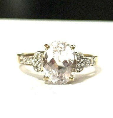 Rare White Tourmaline & Diamond  9K Gold Cocktail Ring