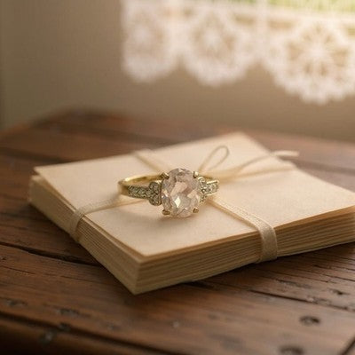 Rare White Tourmaline & Diamond  9K Gold Cocktail Ring