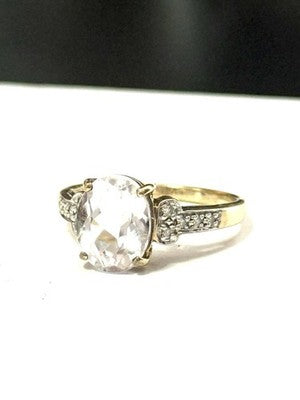Rare White Tourmaline & Diamond  9K Gold Cocktail Ring