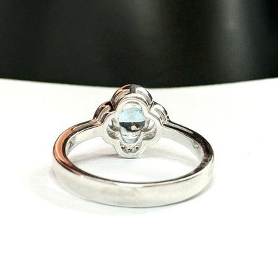 Floral Round Cut Blue Topaz Ring With White Zircon Accents New Size P