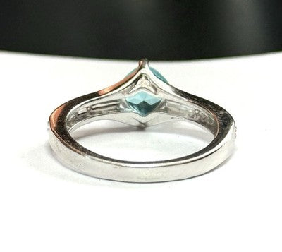 Radiant Cut Blue Topaz Ring With White Zircon Accents New Size N