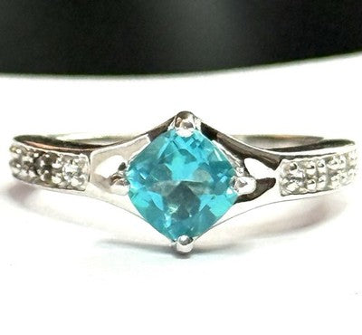 Radiant Cut Blue Topaz Ring With White Zircon Accents New Size N