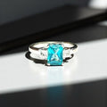 Emerald Cut Blue Topaz Trilogy Ring With White Zircon Accents New Size N 1/2
