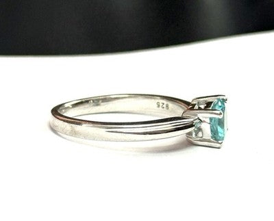 Solitaire Round Cut Blue Topaz Angled Ring New Size P