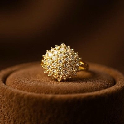 Spectacular Vintage Royal Cognac 1ct Diamond Cluster Ring