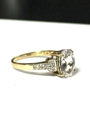 Rare White Tourmaline & Diamond  9K Gold Cocktail Ring