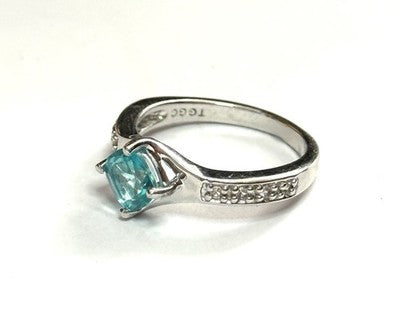 Radiant Cut Blue Topaz Ring With White Zircon Accents New Size N