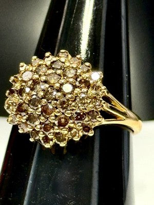 Fabulous Vintage 1ct Champagne Diamond Cluster Ring