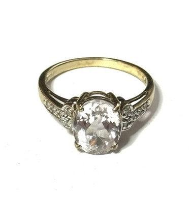 Rare White Tourmaline & Diamond  9K Gold Cocktail Ring