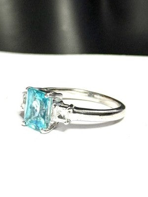 Emerald Cut Blue Topaz Trilogy Ring With White Zircon Accents New Size N 1/2