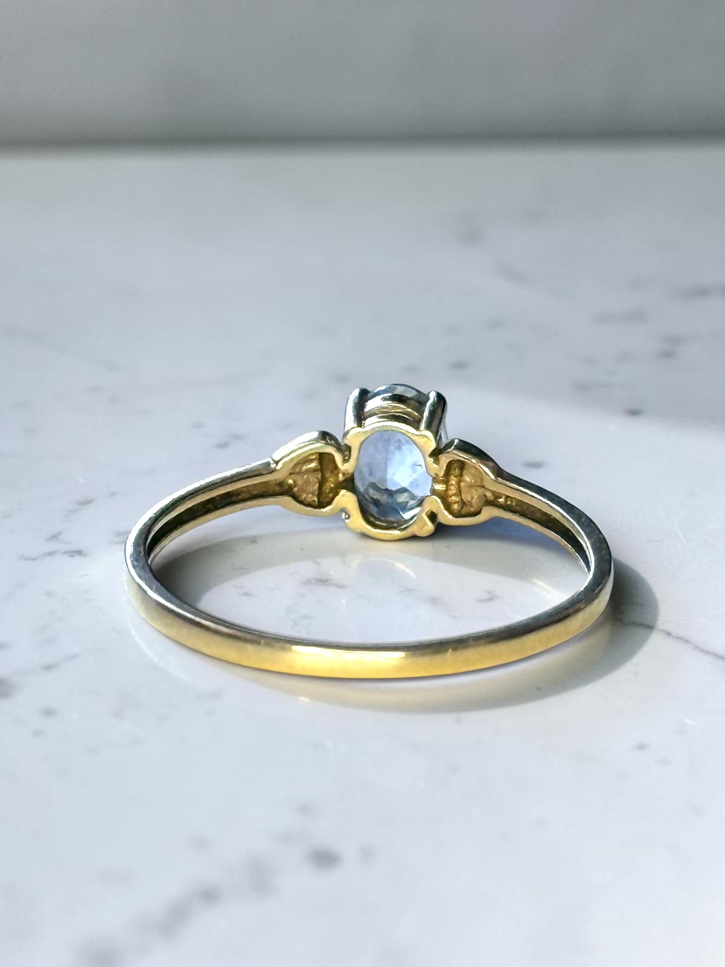Vintage Aquamarine Solitaire 9ct Gold Ring Size L1/2
