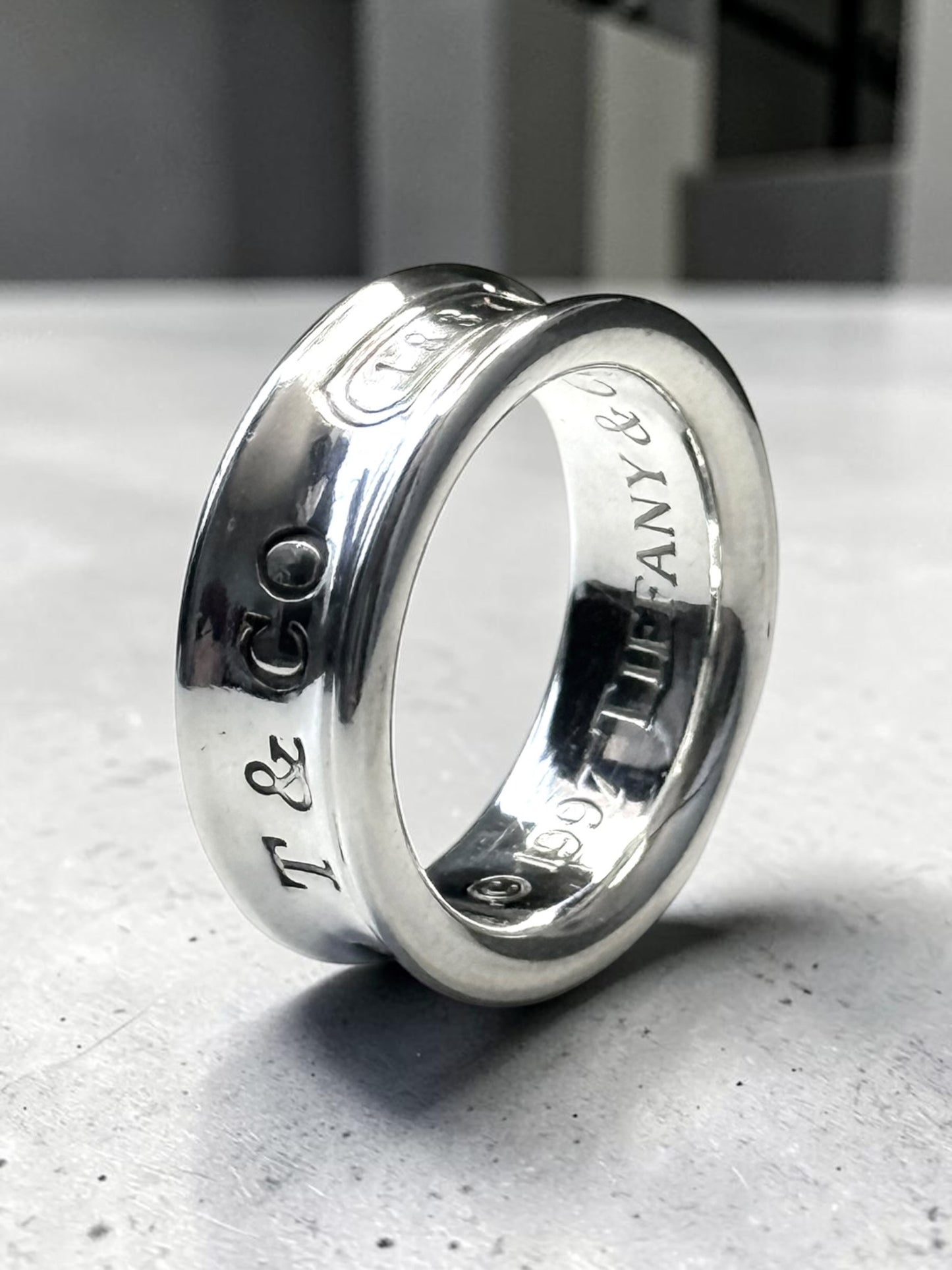 Tiffany & Co Concave Band 1837 Silver 925 Ring Size H 1/2