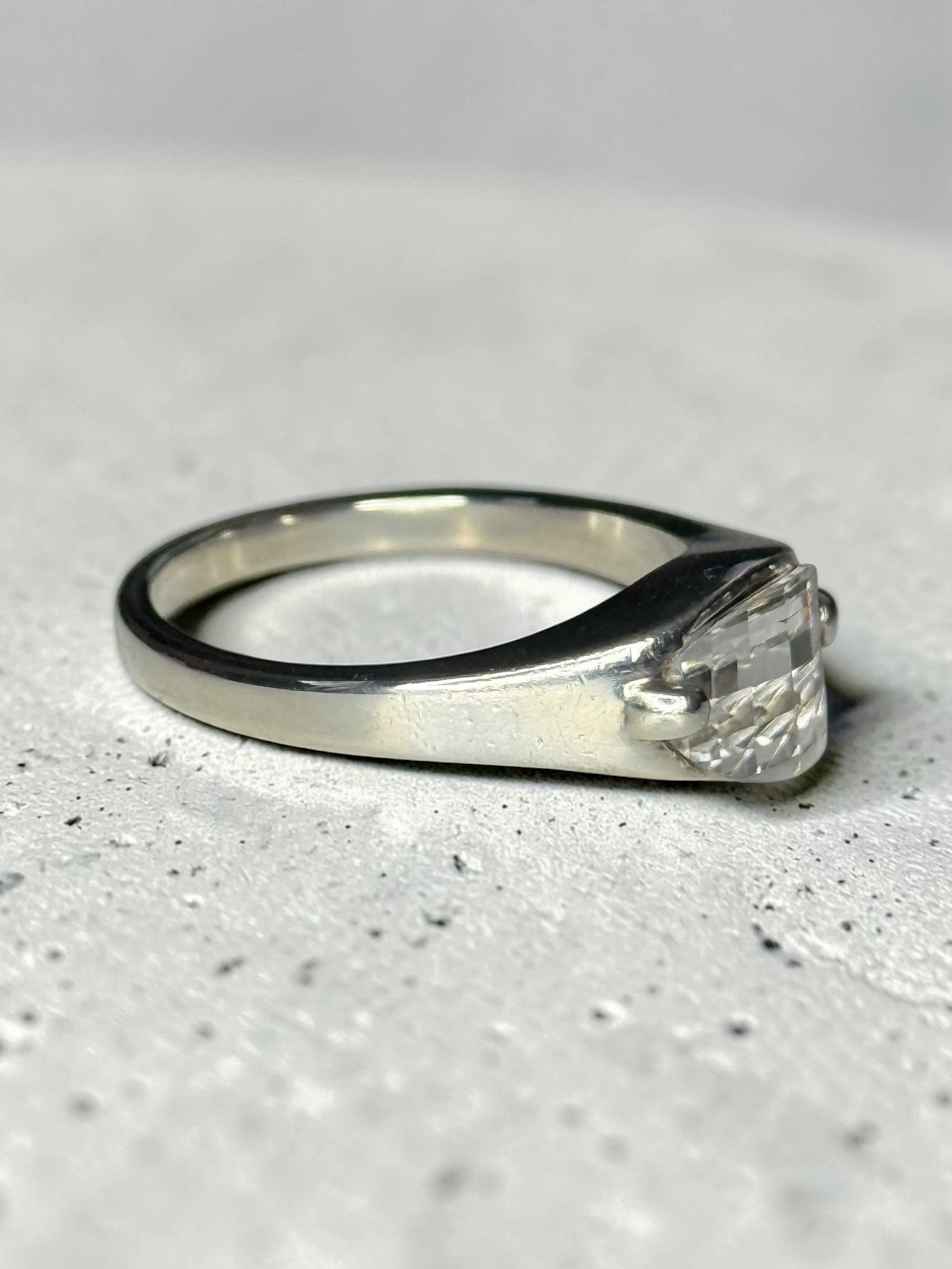 Vintage Unusual Cut Rock Crystal Silver Ring Size Q 1/2