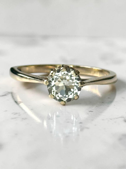 Dazzling Vintage 0.84ct Aquamarine Solitaire 9k Gold Ring Size O 1/2