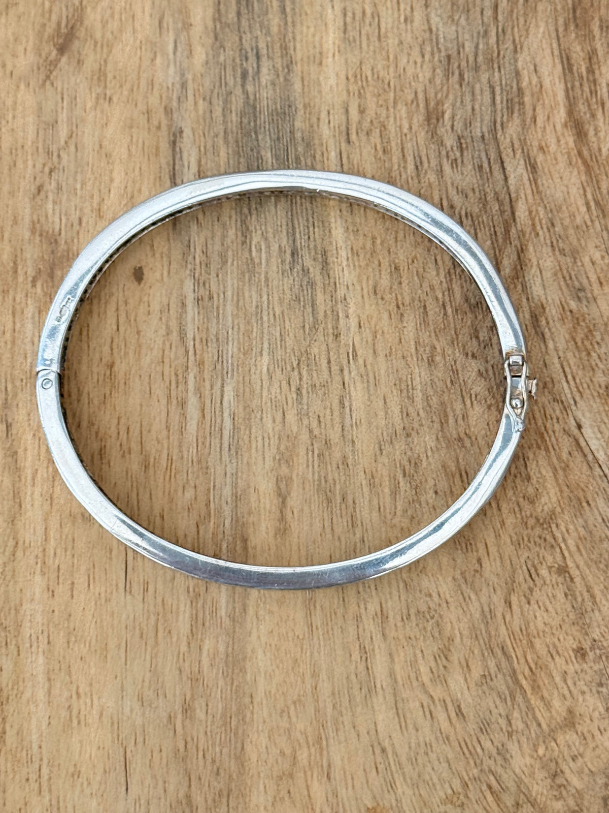 Quality Vintage CZ Hinged 925 Silver Bracelet 7" Hallmarked