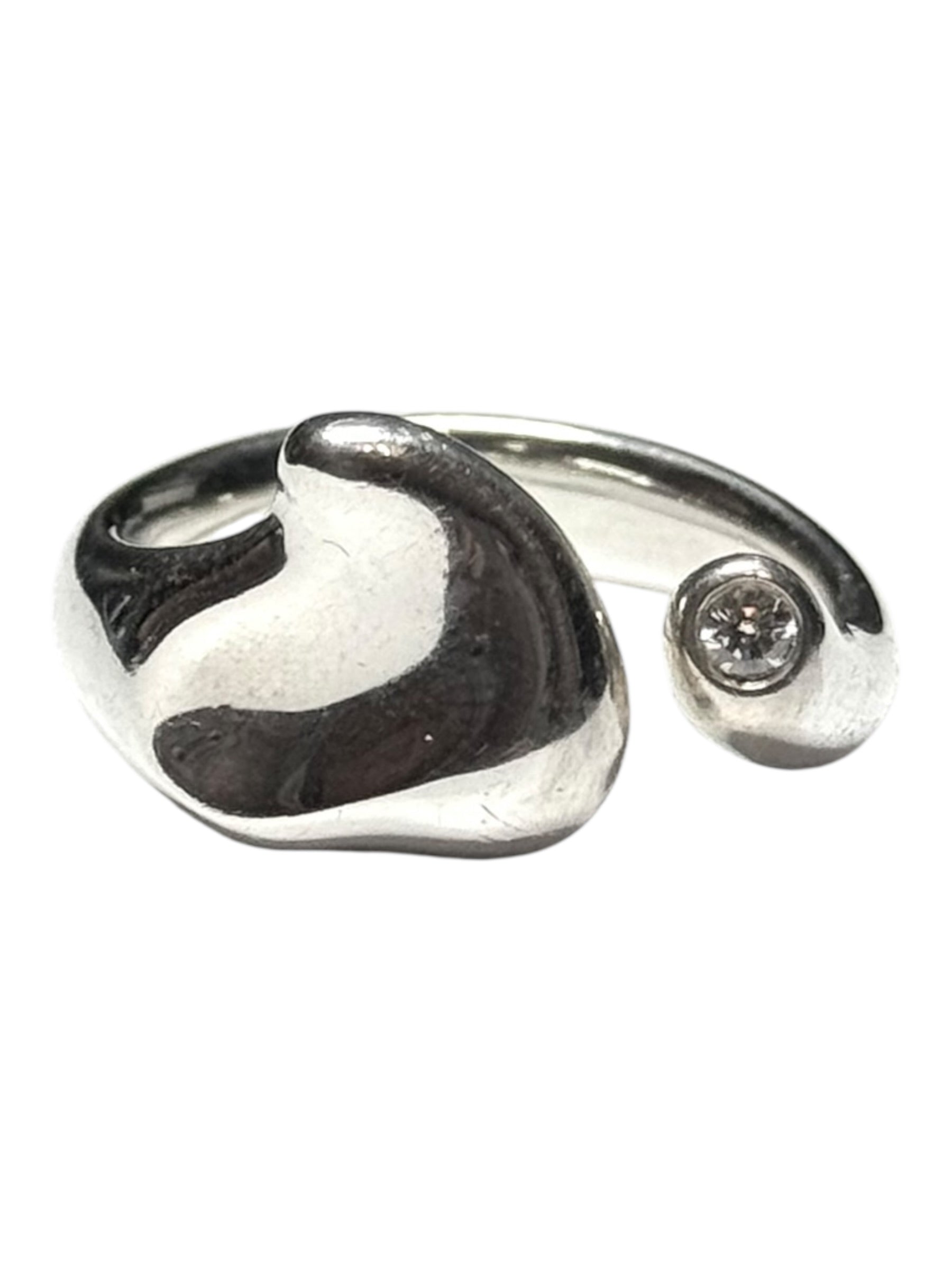 Tiffany & Co. Elsa Peretti Rare Sterling Silver Heart & Diamond Ring Size O 1/2